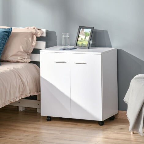 HOMCOM Mobiletto Basso Multiuso 2 Ante e Ruote Mobile Ufficio e Casa in Legno
