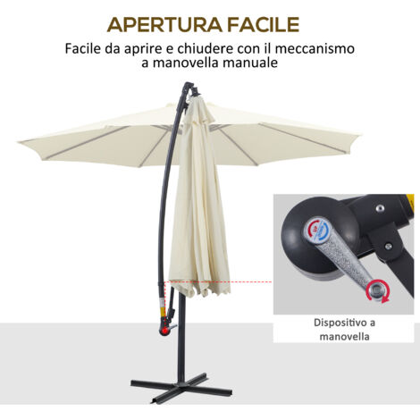 Outsunny Ombrellone Da Giardino 3x2.5 Ma Braccio Inclinabile Con Manovella