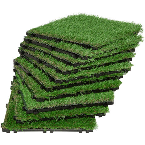 Outsunny Erba Sintetica per Giardino Set di 10pz 30x30cm Verde Scuro