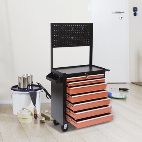 HOMCOM Carrello Porta Attrezzi da Officina in Acciaio con Ruote