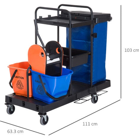 Carrello Pulizie Professionale con Strizzatore e 2 Secchi Blu e