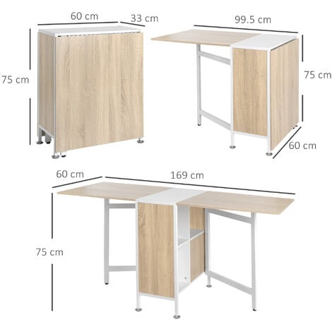 HOMCOM Tavolo Pieghevole Multiuso con 4 Scompartimenti in Legno 169x60x75cm