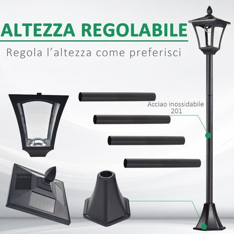 Outsunny Lampione da Giardino LED Energia Solare Lampada da Esterno