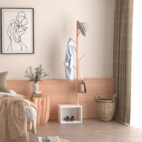 HOMCOM Appendiabiti con Panchina Cubo 6 Ganci, Bianco, 40x30x180cm