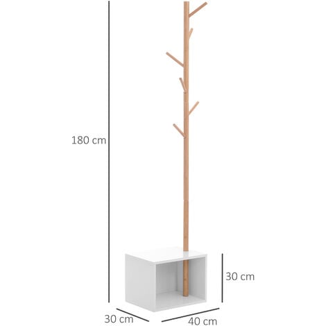 HOMCOM Appendiabiti con Panchina Cubo 6 Ganci, Bianco, 40x30x180cm