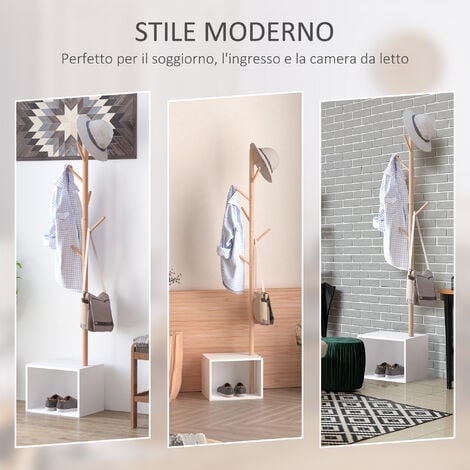 HOMCOM Appendiabiti con Panchina Cubo 6 Ganci, Bianco, 40x30x180cm
