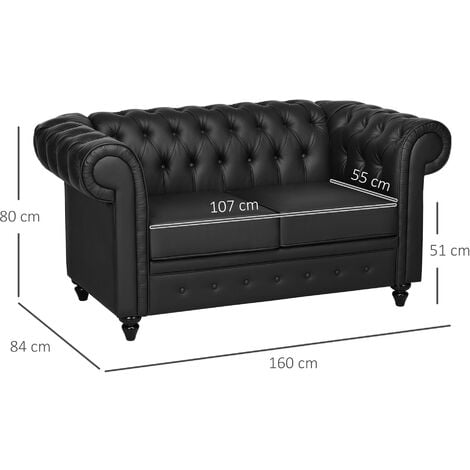 HOMCOM Moderno Divano Due Posti Stile Chesterfield in PU 160x84x80 cm