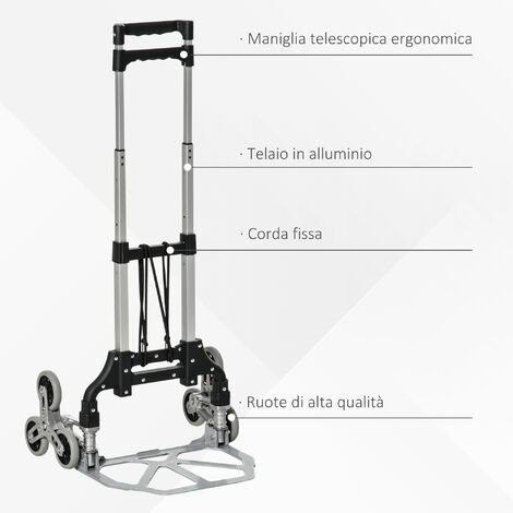 Carrello Pieghevole Per Scale COSTWAY - 10 Ruote, Portata 80kg, Lega Alluminio, Per Bagagli E Spesa - Foto 10