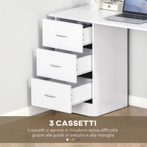 Scrivania Per PC HOMCOM Con 3 Cassetti E 3 Ripiani - Legno MDF, 120x49x72 Cm, Bianco - Foto 3