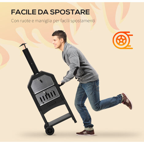 Outsunny Forno per Pizza Barbecue a Carbonella in Acciaio Inox, 64x54x160cm
