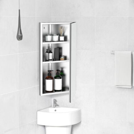 HOMCOM Armadietto Angolare Bagno Acciaio con 3 Ripiani Interni  60x30x18.4cm
