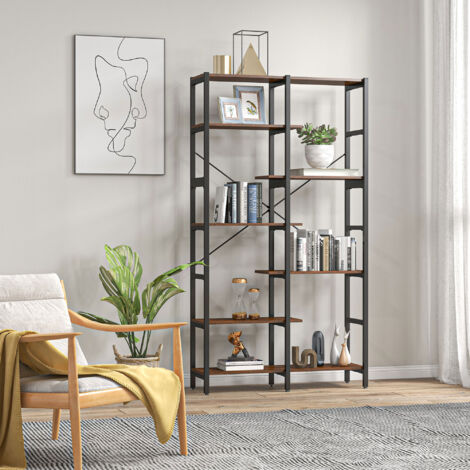 HOMCOM Scaffale Libreria da Parete in Legno e Metallo Nero Stile