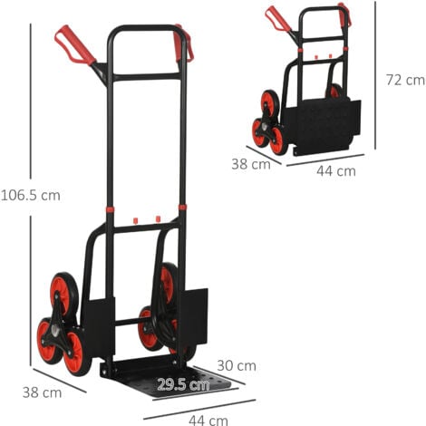 DURHAND Carrello Portapacchi150 kg max con Maniglia Estraibile Rosso e Nero