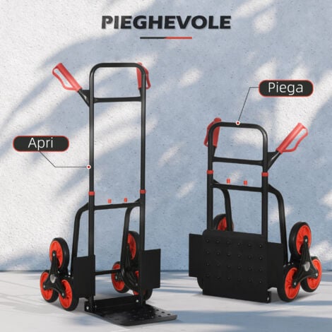 DURHAND Carrello Portapacchi150 kg max con Maniglia Estraibile Rosso e Nero