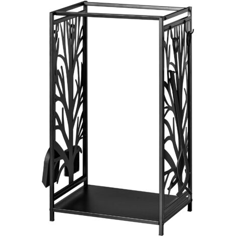 Portalegna Rialzato HOMCOM Per Camino - Acciaio Antiruggine, Con 4 Accessori - 75x30x60 Cm, Capacit&agrave; 100 Kg