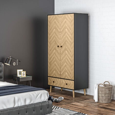 HOMCOM Armadio 2 Ante in Legno con 4 Vani, 2 Cassetti e Appendiabiti
