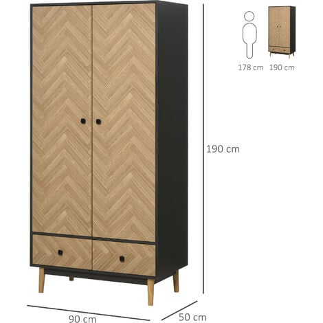 HOMCOM Armadio 2 Ante in Legno con 4 Vani, 2 Cassetti e Appendiabiti