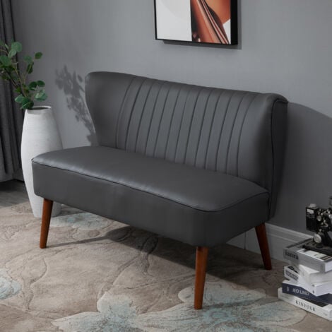 HOMCOM Divano a 2 Posti Design Moderno in Legno e Pelle Sintetica Grigia