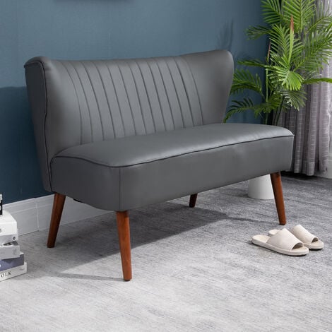HOMCOM Divano a 2 Posti Design Moderno in Legno e Pelle Sintetica Grigia