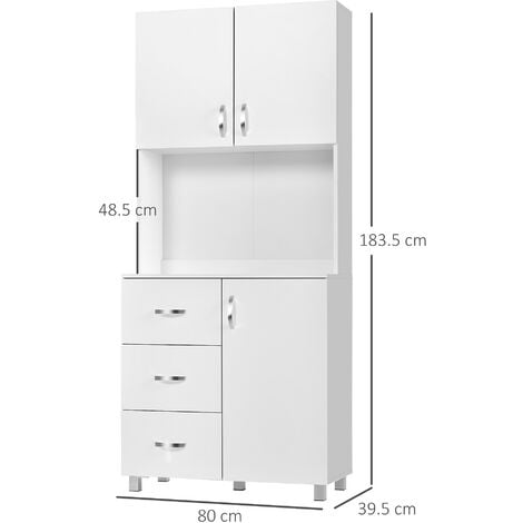 HOMCOM Credenza in Legno Bianco con 2 Armadietti 1 Ripiano Aperto e 3 Cassetti