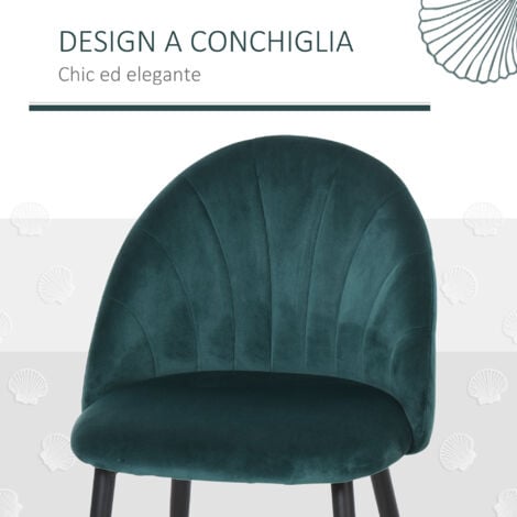 HOMCOM Set 2 Sedie per Sala da Pranzo Imbottite Design Nordico Velluto Verde
