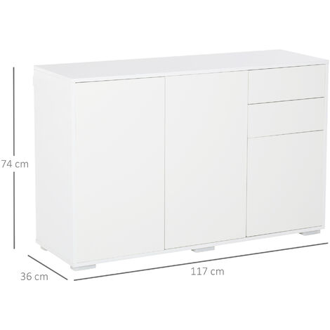 HOMCOM Mobiletto Multiuso Bianco 2 Armadietti Apertura a Pressione 2 Cassetti