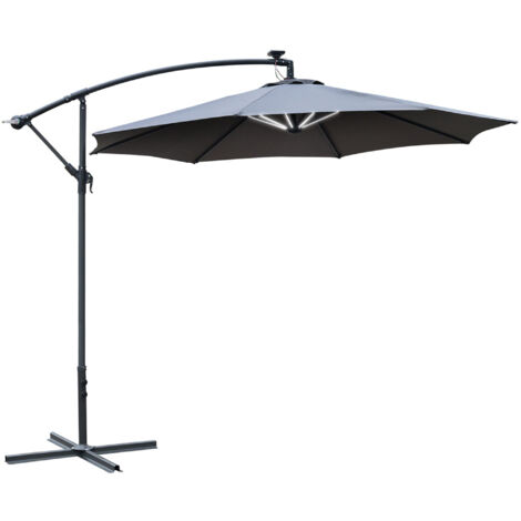 Outsunny Ombrellone a Braccio con Manovella e 8 Strisce LED Ø3x2.5 m