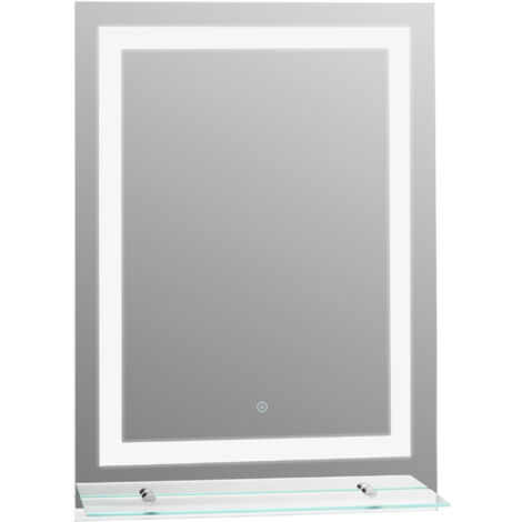 kleankin Specchio da bagno LED tocco con ripiano moderno per bagno trucco
