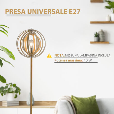 Lampada Da Terra HOMCOM Con Paralume Regolabile In Legno | Design Moderno Per Soggiorno - Altezza 160cm - Foto 4