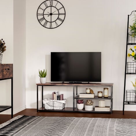 HOMCOM Mobile TV Moderno 3 Ripiani Stile Industriale Legno e Metallo Marrone