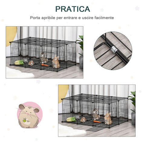 Pawhut Gabbia per Conigli e Piccoli Animali, 22 Pannelli Modulabili