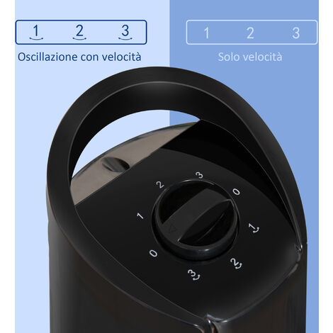 HOMCOM Ventilatore a Torre Colonna Oscillazione 70° 3 Velocità e Maniglia
