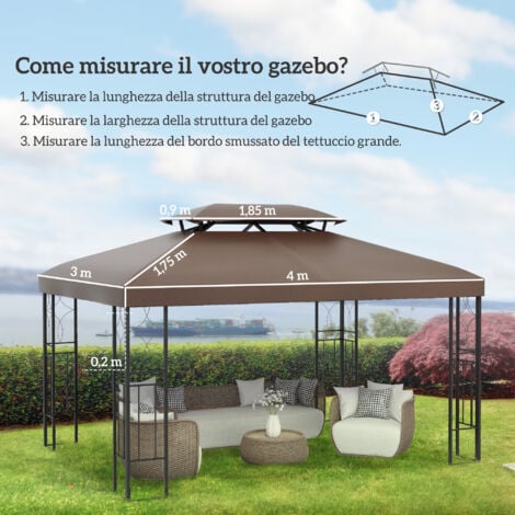 Outsunny Copertura per Gazebo da Giardino Anti-UV in Poliestere 3x4m