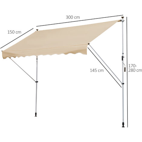 Outsunny Tenda da Sole 3x1.5m Telescopica a Parete Avvolgibile Beige