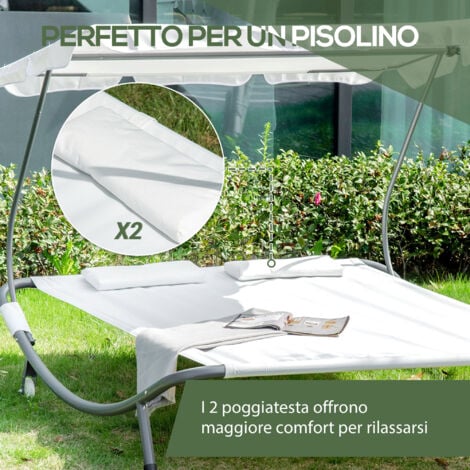 Outsunny Lettino Prendisole 2 Posti con Tettuccio Regolabile e Cuscini