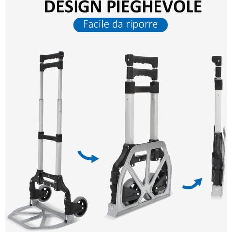 HOMCOM Carrello da Trasporto 70kg max Pieghevole ad Altezza Regolabile Argento