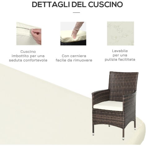 Outsunny Mobili da Giardino Rattan Set Tavolino e Sedie da Giardino