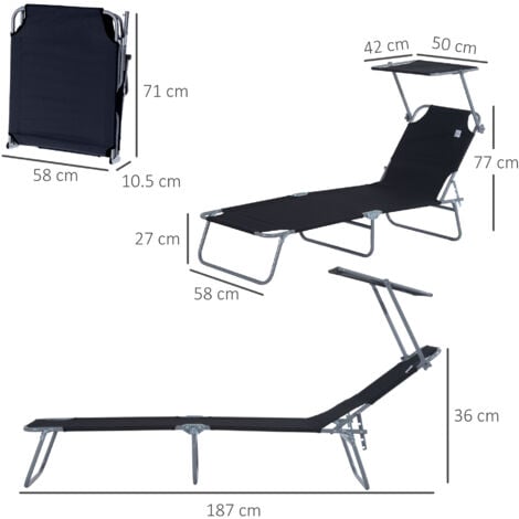 Outsunny Lettino Prendisole da Giardino, 187x58x36cm, Nero