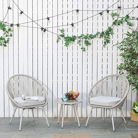 Outsunny Set 3 Pezzi Tavolino e Sedie da Giardino Stile Boho in Rattan Bianco