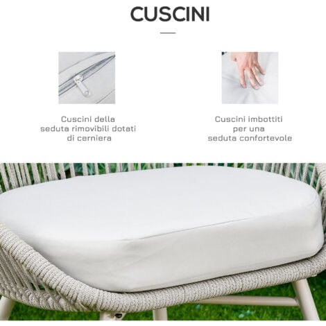 Outsunny Set 3 Pezzi Tavolino e Sedie da Giardino Stile Boho in Rattan Bianco