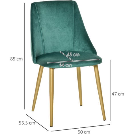 HOMCOM Set 2 Sedie Moderne e Imbottite da Salotto Cucina Verde Nero 50x56.5x85cm
