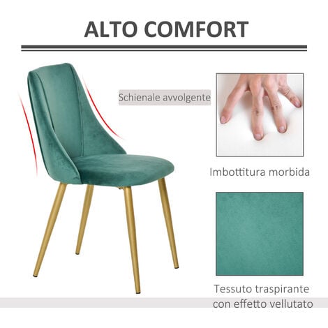 HOMCOM Set 2 Sedie Moderne e Imbottite da Salotto Cucina Verde Nero 50x56.5x85cm