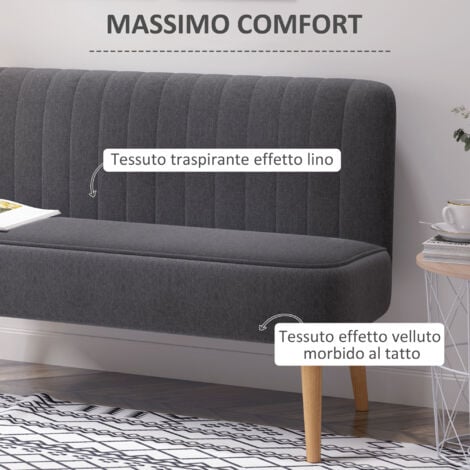 HOMCOM Divano 2 Posti Moderno in Tessuto e Legno Senza Braccioli Grigio Scuro