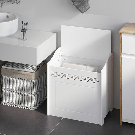 HOMCOM Mobiletto da Bagno in Legno con Cesto per Biancheria o per Giocattoli