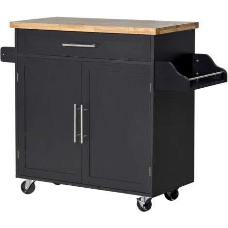 HOMCOM Carrellino Cucina con Cassetto Armadietto e Portaspezie Nero 109x40x89cm