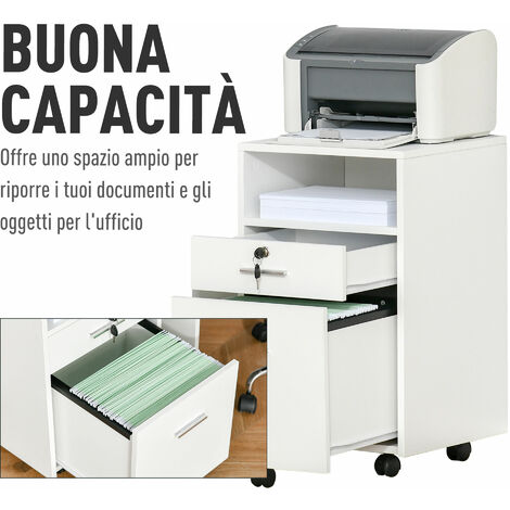 Vinsetto Cassettiera Portadocumenti e Porta Stampante con 2 Chiavi Bianca