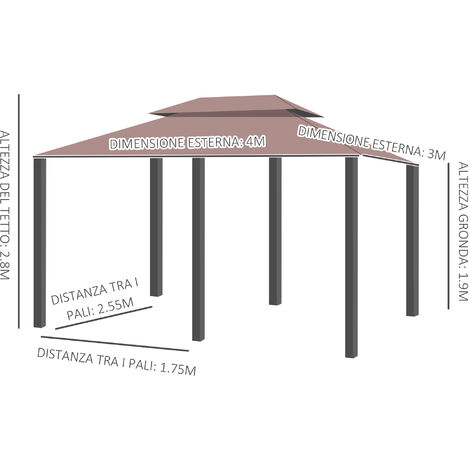 Gazebo Outsunny 4x3 M Con Doppio Tetto | Impermeabile E Anti-UV - Foto 3