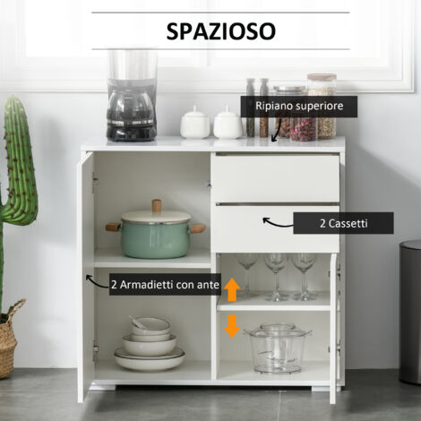 HOMCOM Mobile Moderno Multiuso 2 Armadietti e 2 Cassetti Apertura a Pressione