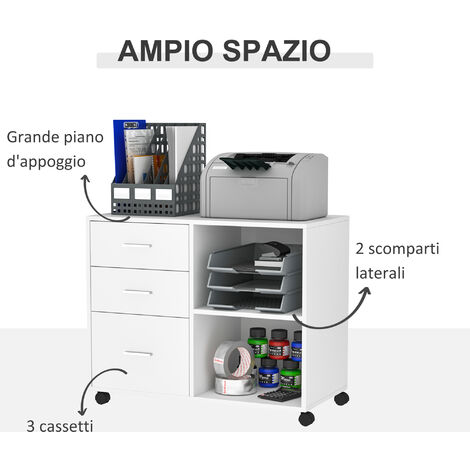 Vinsetto Mobile Multiuso per Ufficio in Legno, Mobile Porta Stampante con 5  Ruote, Cassetto e Ripiano Regolabile, 77x40x73cm, Legno 77x40x73cm