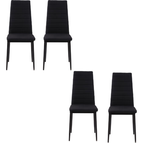 HOMCOM Set 4 Sedie Imbottite per Cucina o Soggiorno in Metallo e Tessuto Nero